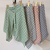 韩系复古格子叠穿屁帘女夏季 裹胸百搭学院风不规则设计系带半身裙