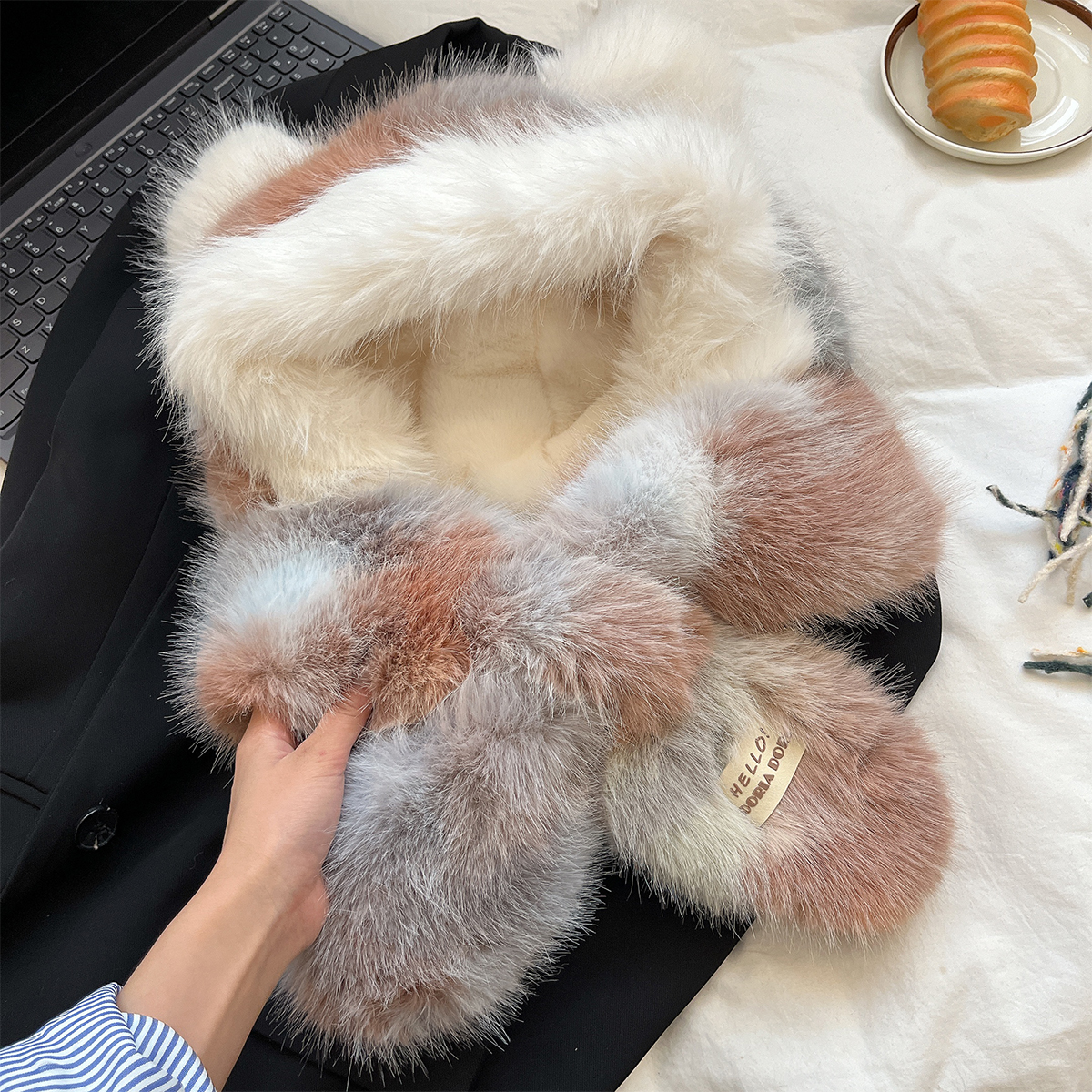 2025新款晕染渐变毛绒帽子围巾一体女冬季防寒保暖加厚护耳雷锋帽