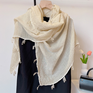 披肩薄款 韩版 百搭长款 文艺小清新棉麻围巾女时尚 护颈围脖 春秋新款