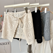 韩版 叠穿半身裙屁帘绑带短裙 层叠镂空针织时尚 2025春秋季 女士新款