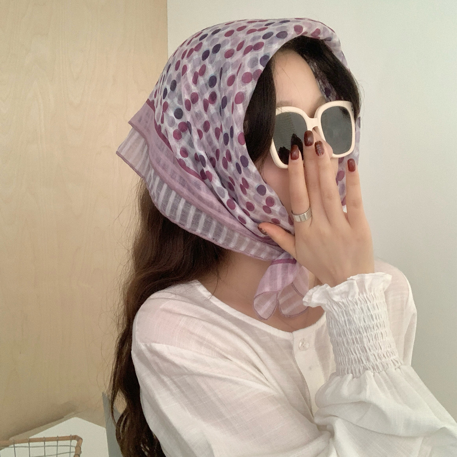 法式复古女春夏印花方巾百搭夏季防晒丝巾ins海边沙滩头巾发饰女