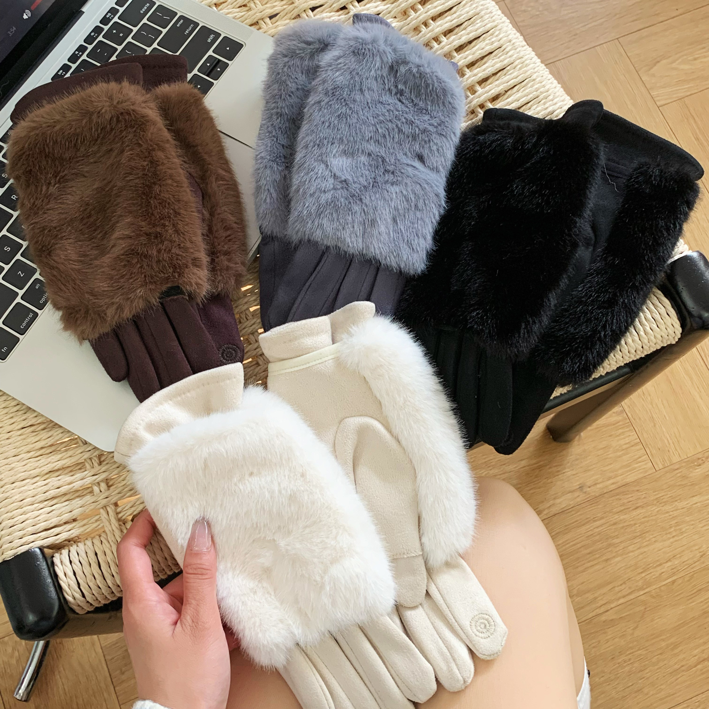 冬季保暖防寒加厚多种戴法手套女