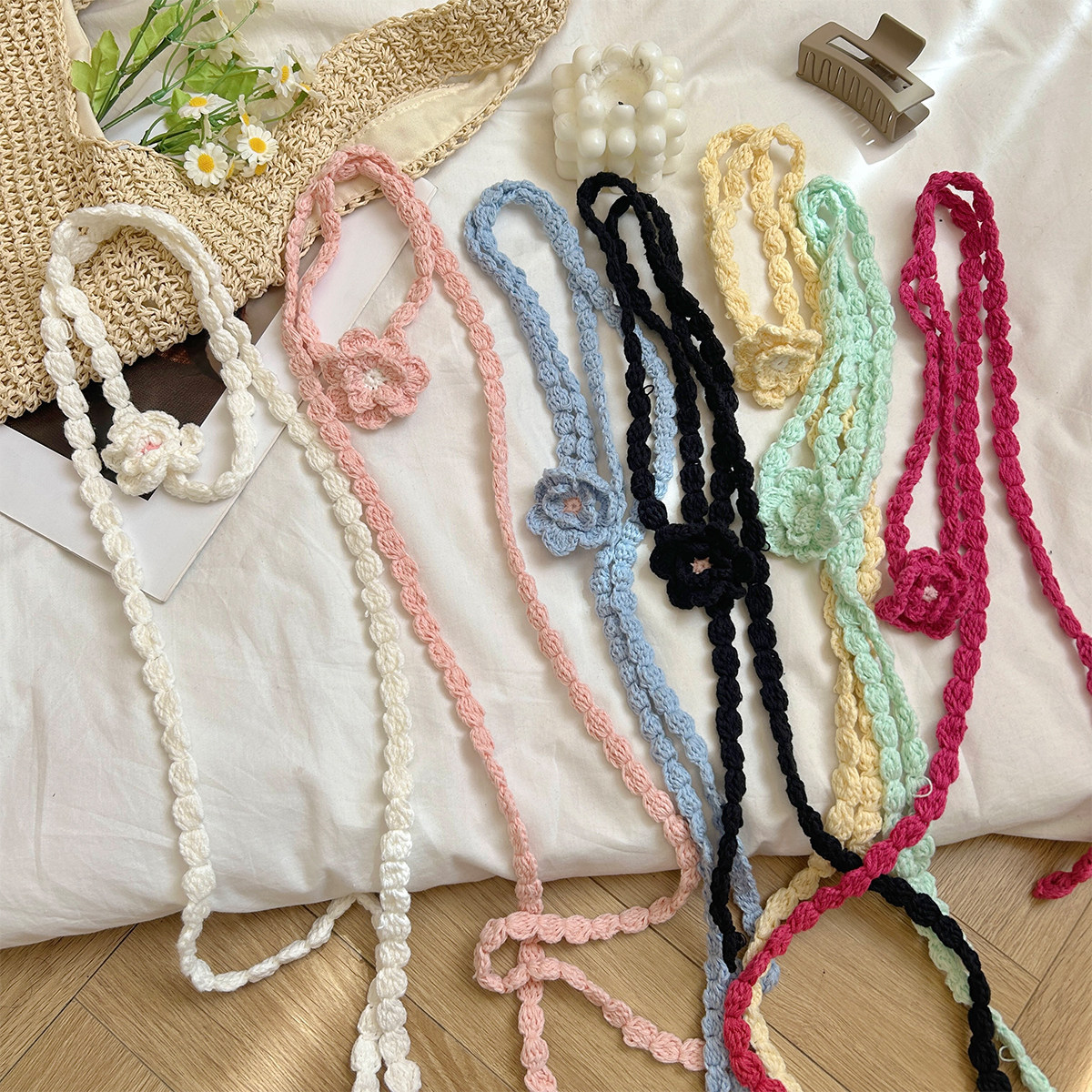 2025新款手工针织细窄长条围巾围脖女时尚小众春夏季百搭外搭项链,服饰配件/皮带/帽子/围巾,围巾/丝巾/披肩,淘宝优惠券,粉丝福利购,淘宝优惠卷