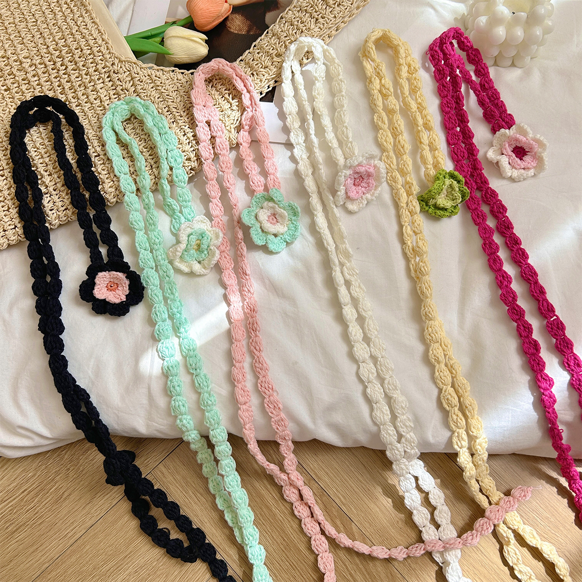 韩系钩花钩针玫瑰钩花颈链围巾