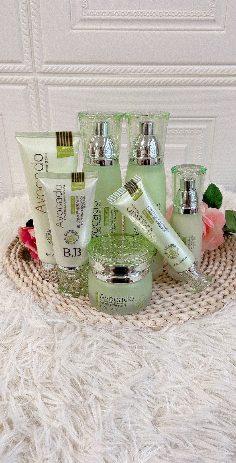 诺诗蔻牛油果套装柔肤水保湿乳修颜bb霜粉底液紧致眼精华正品