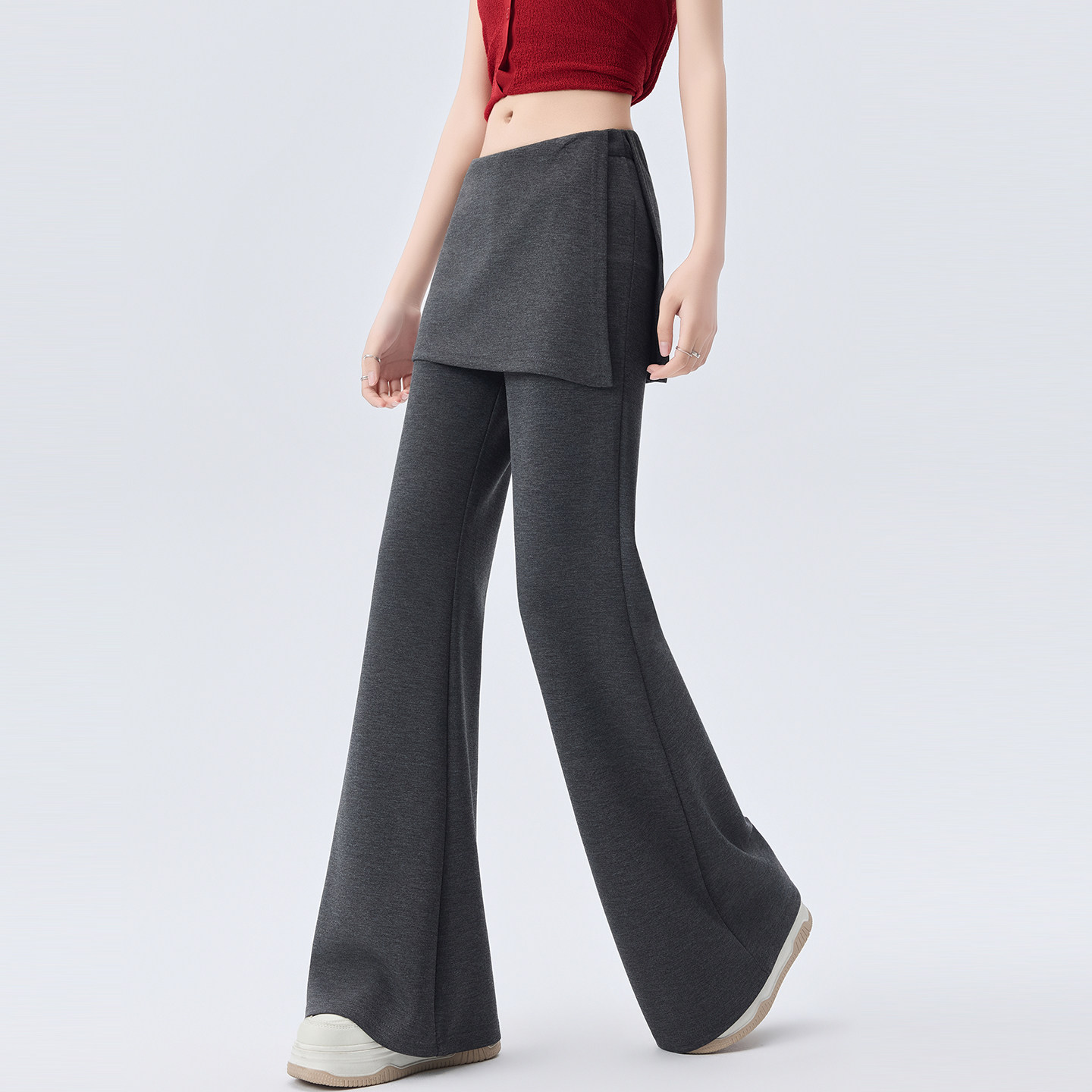 爆款黑灰色屁帘微喇西装裤女休闲垂感夏季超火喇叭长裤子ins 超火