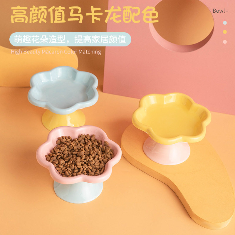 外贸款创意花朵陶瓷猫碗猫咪碗防打翻宠物猫食盆水碗零食盘罐头盘
