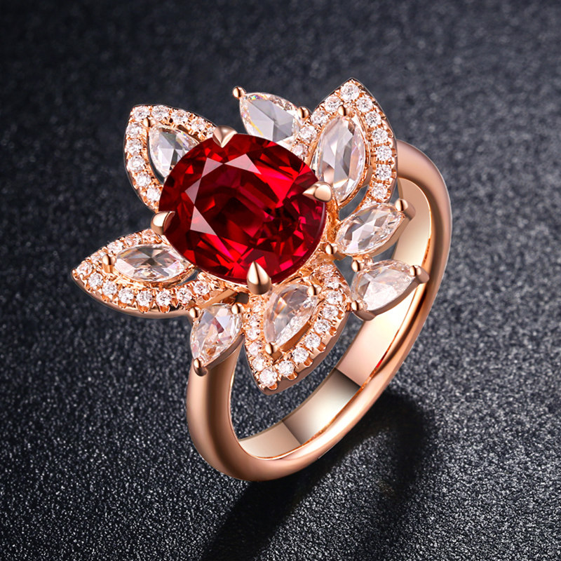 79克拉鸽血红宝石戒指18k金镶马眼水滴钻石grs国际证书