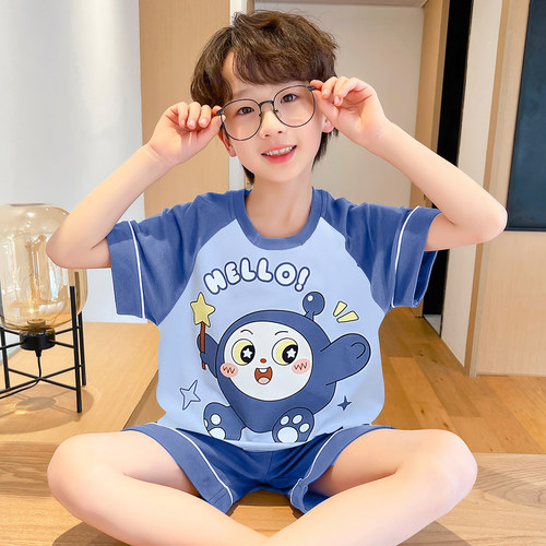 儿童睡衣男童纯棉蛋仔短袖夏天季