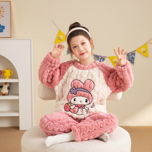 儿童睡衣新款秋冬季女春秋珊瑚绒