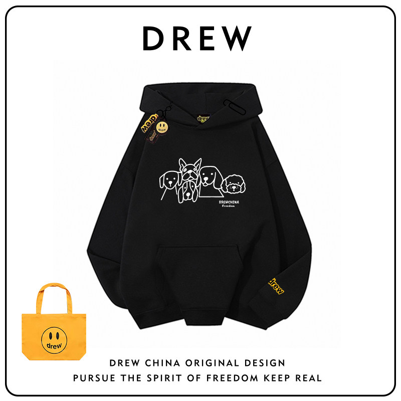 Drew美式潮牌趣味小狗印花连帽加绒卫衣男女情侣秋冬宽松百搭帽衫,女装/女士精品,卫衣/绒衫,淘宝优惠券,粉丝福利购,淘宝优惠卷