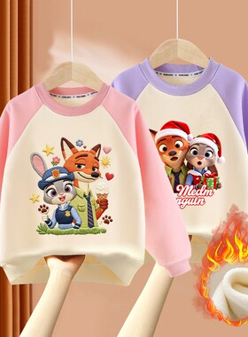 春秋新款女童装卡通上衣套头打底衫兔子警官朱迪尼克卫衣长袖T恤