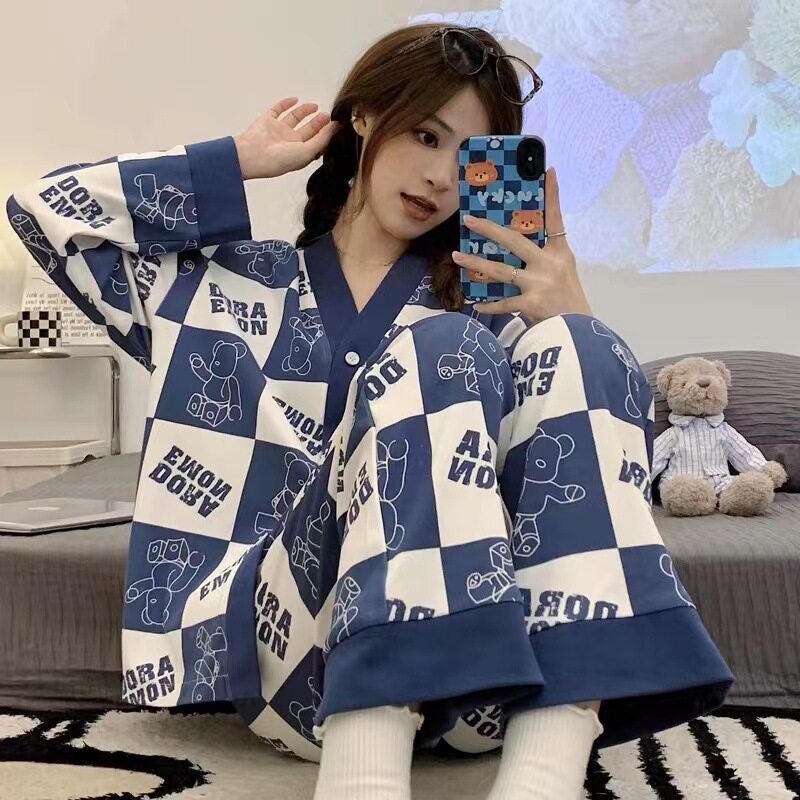 睡衣女款春秋季开衫长袖和服学生大码套装夏天冬开衫家居服可外穿