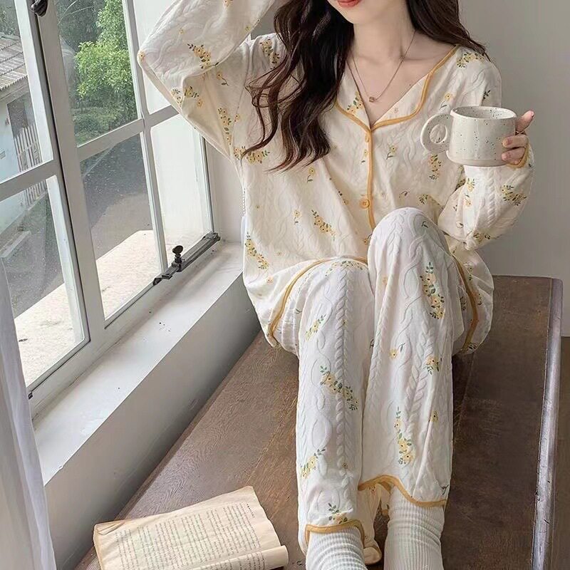 睡衣秋季女款长袖长裤春秋天女士韩版宽松网红风小碎花家居服套装