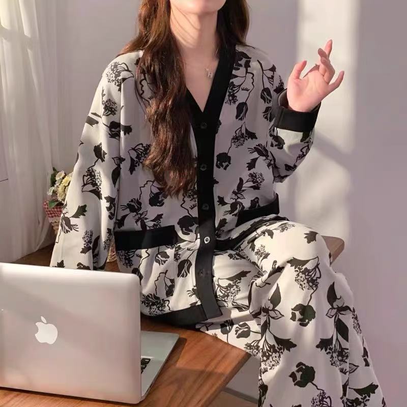 睡衣女2026长袖开衫薄款宽松休闲两件套韩版女装外出春秋款家居服
