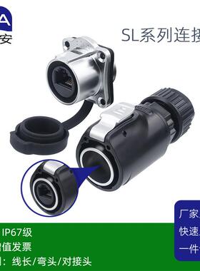思特安LP24-RJ45防水连接器方形双网口母座CAT6千兆IP67航空插头