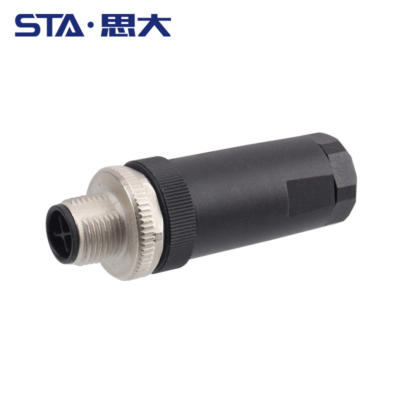 M12航空插头S-Coding型3 4芯免焊螺打接线直弯头大电流防水连接器图片