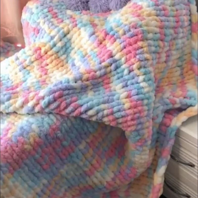 成品毛线手工编织毯子毛毯北欧粗线盖毯沙发毯子球球盖毯成品