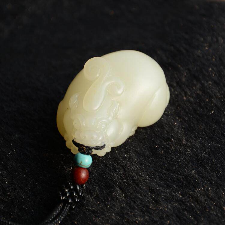 蓉氏珠宝!和田白玉籽料 原籽玉貔貅挂件招财貔貅把件玉吊坠送证书