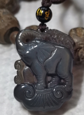 正品彩虹眼黑曜石大象吊坠男女款项坠吉象如意挂件饰品礼物吉祥物