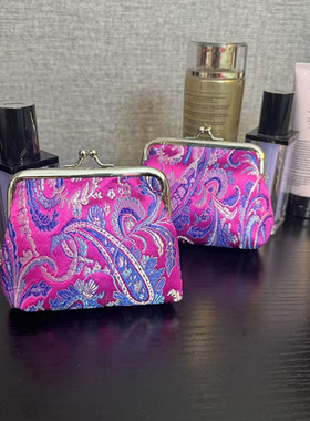 四件包邮出口尾货中国风紫色藤花零钱包硬币包口红包随身小收纳包