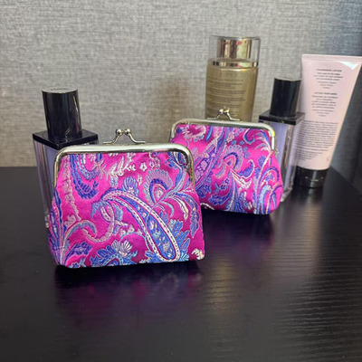 四件包邮出口尾货中国风紫色藤花零钱包硬币包口红包随身小收纳包