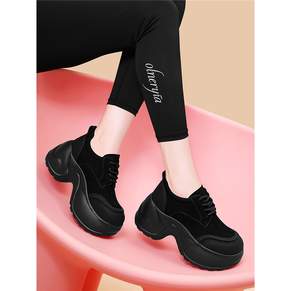 欧货磨砂真皮系带JK小皮鞋乐福鞋厚底松糕超高跟小个子8cm单鞋女