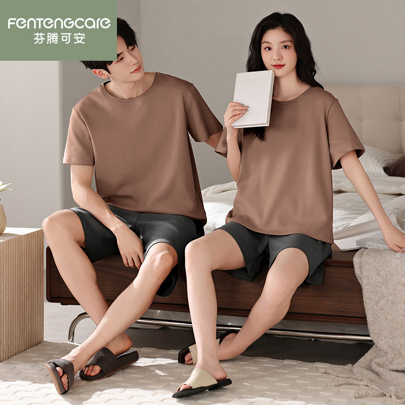 芬腾正品情侣睡衣女夏季纯棉短袖