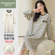 芬腾可安睡裙女带胸垫春秋长袖 家居服条纹纯棉大码 孕妇月子连衣裙