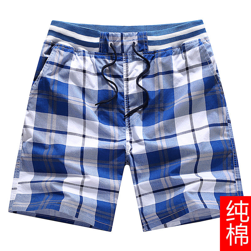 男士夏季宽松短裤沙滩裤五分裤三分裤35分夏天男装纯棉布薄款格子