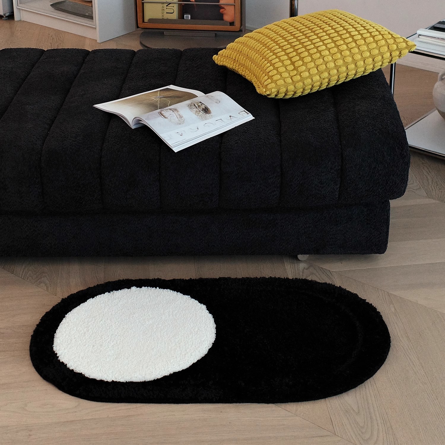 黑白极简植绒地毯衣帽间耐脏易打理防滑地毯客厅感隔凉茶几毯