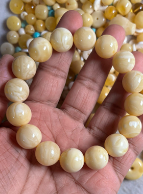 天然俄白花蜜蜡圆珠手串1.5款手工水磨0误差全品原矿无优化定制款