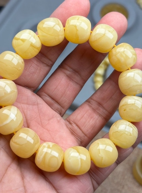 天然俄白花蜜蜡精工老型手串15/14.3毫米颗颗全品无瑕原矿无优化