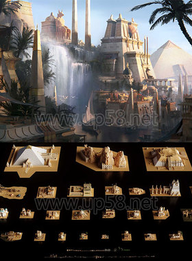 3DMAX C4D Maya Blender UE古埃及金字塔神庙巴扎3D模型kitbash3D