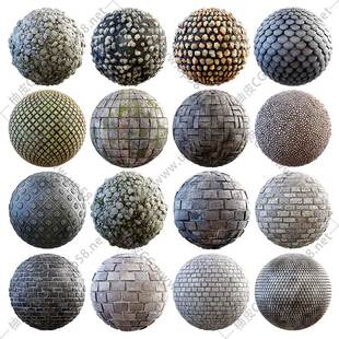 C4D/3dmax/Keyshot/Vray古青砖石头墙面路面材质4K高清贴图素材库