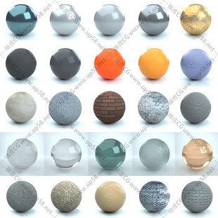 C4D Octane金属木头塑料橡胶石材水泥玻璃冰布料OC辛烷材质球预设