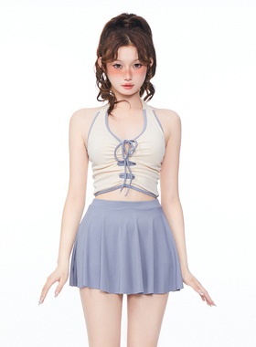 泳衣女夏分体保守裙式遮肚显瘦学生ins性感挂脖泡温泉少女辣妹装