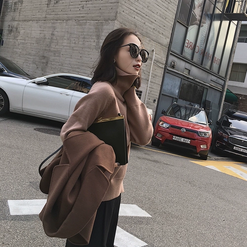 Ретро элегантная шерстяная трикотажная цветная рубашка, свитер