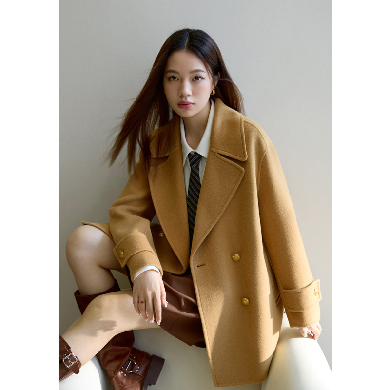 独束大码复古英伦风一手长双面呢大衣女冬微胖mm毛呢外套