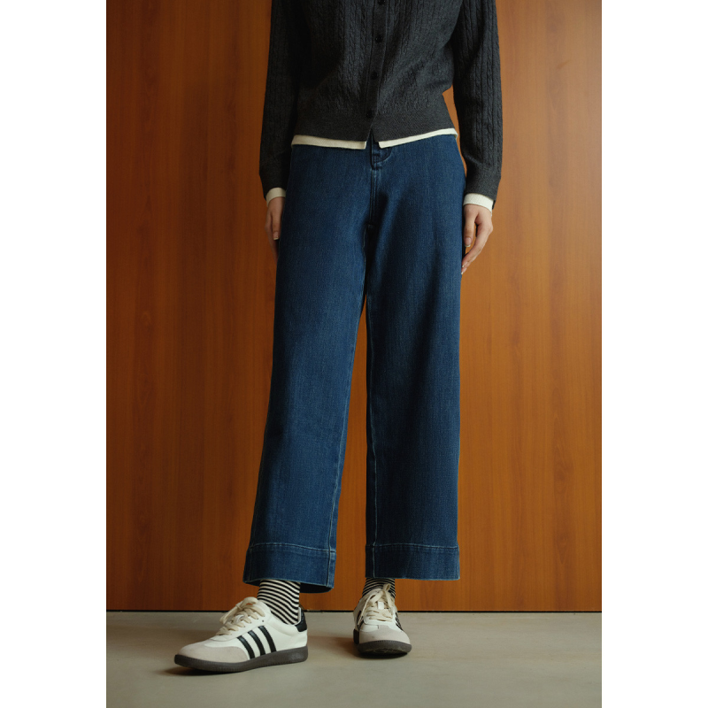 独束大码简约直筒牛仔裤女秋季高腰显瘦质感时尚阔腿长裤