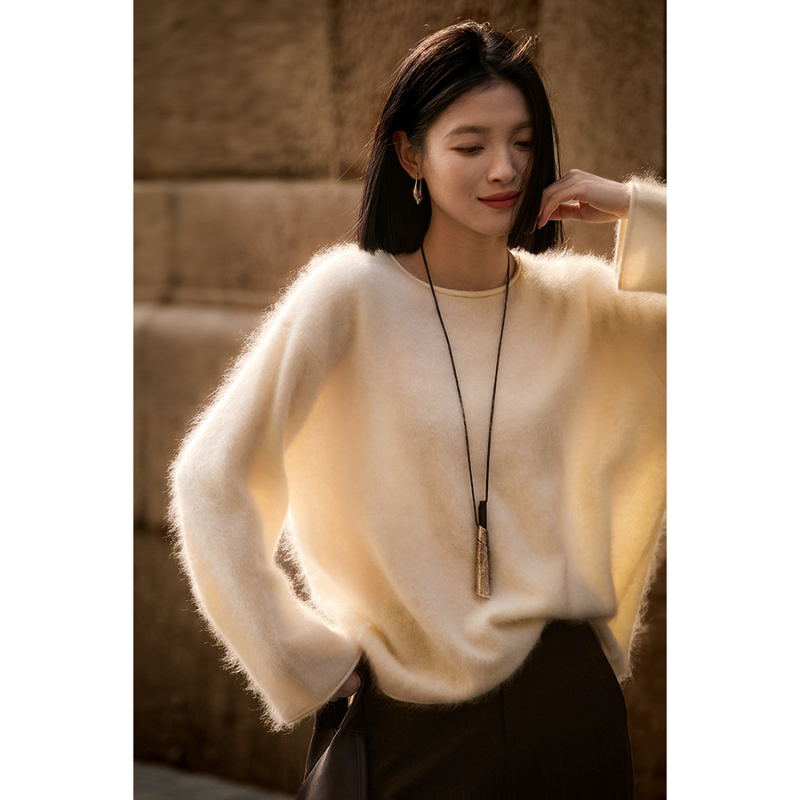 笑涵阁软糯山羊绒拉毛针织衫毛衣宽松直身小廓感羊绒衫冬季