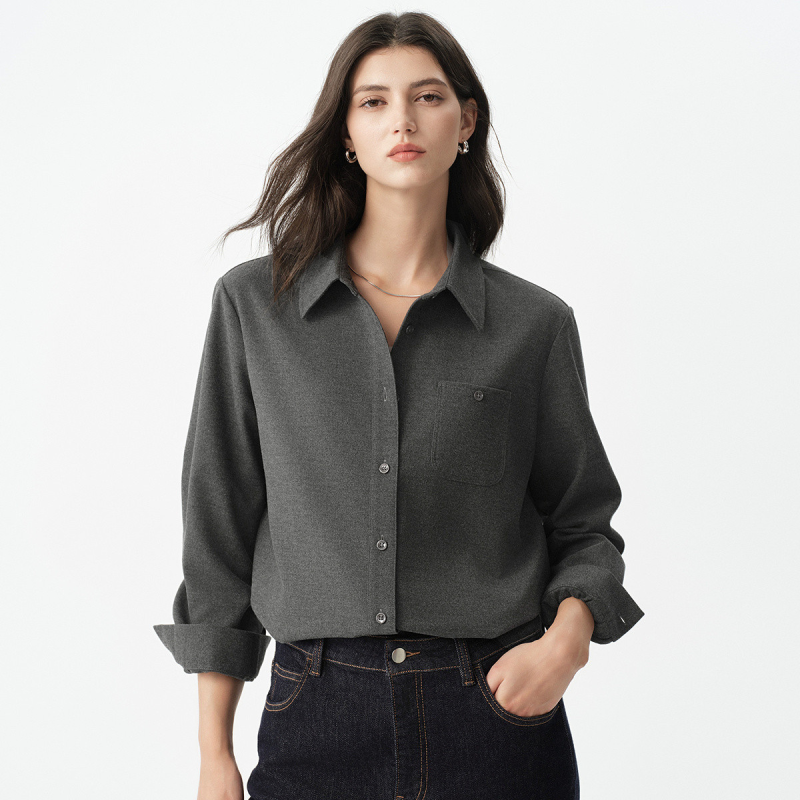 初棉折角口袋TR磨毛衬衫25秋冬新品女 正肩肌理感衬衫轻商务