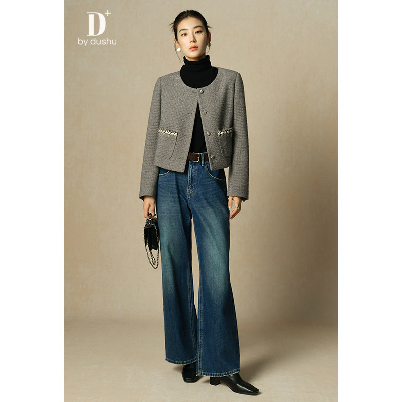 独束大码【D+系列】精致小香风外套秋胖mm显瘦优雅上衣
