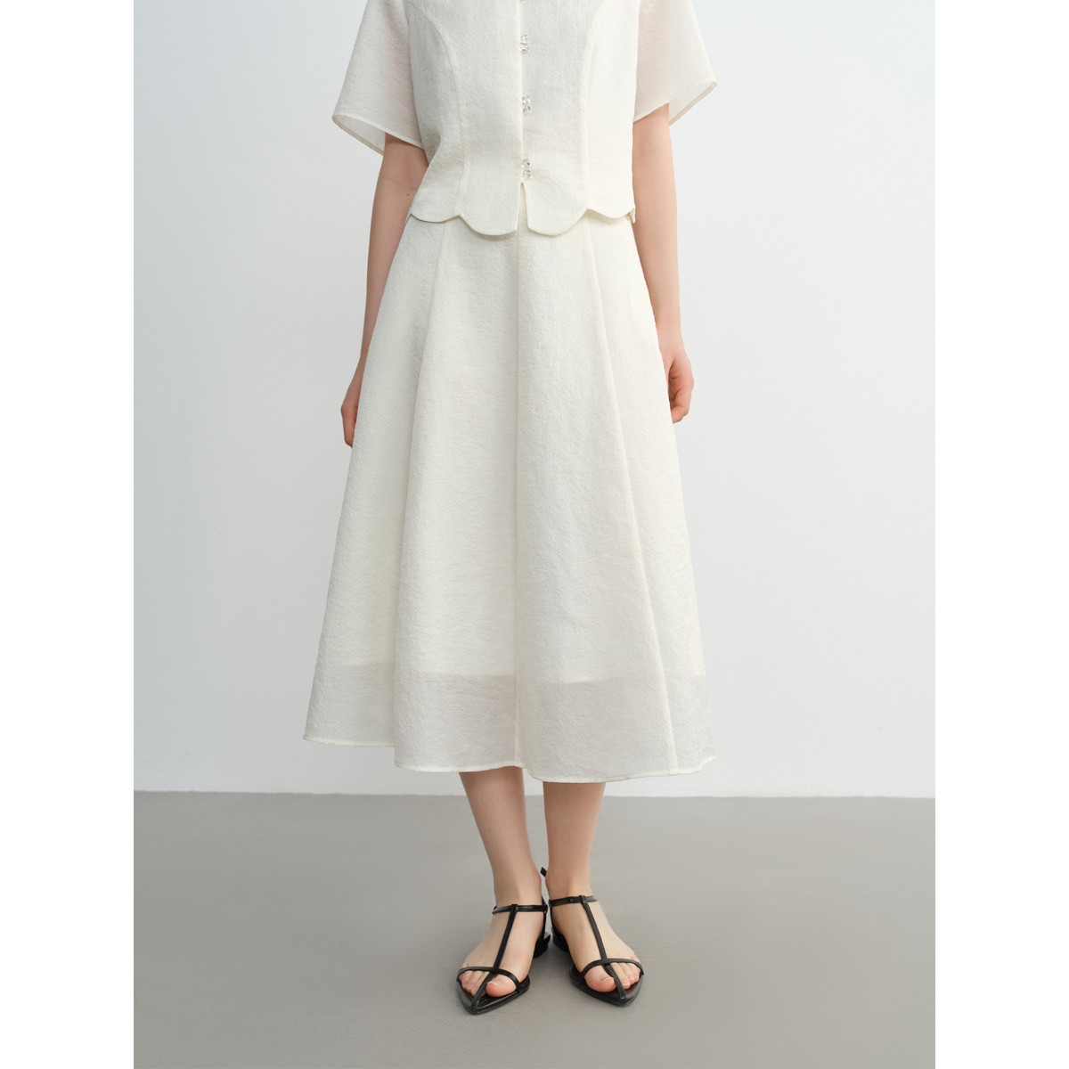 独束新中式月光白色提花半裙2025夏装微胖MM国风时尚A字裙