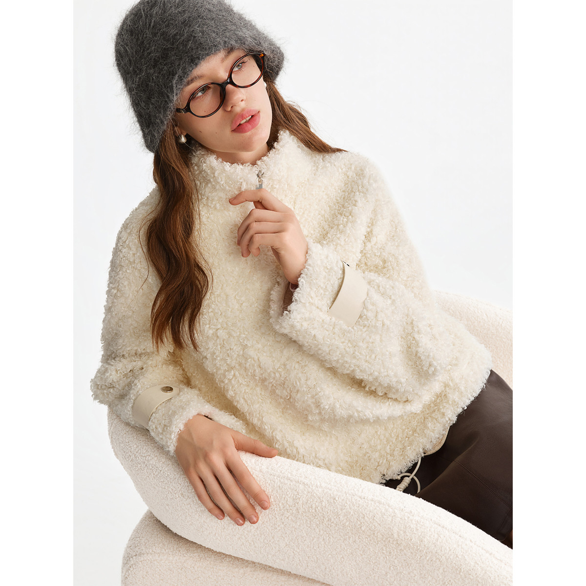 独束大码帕丁小熊卷卷毛环保仿皮草外套立领宽松仿羊羔毛短外套冬