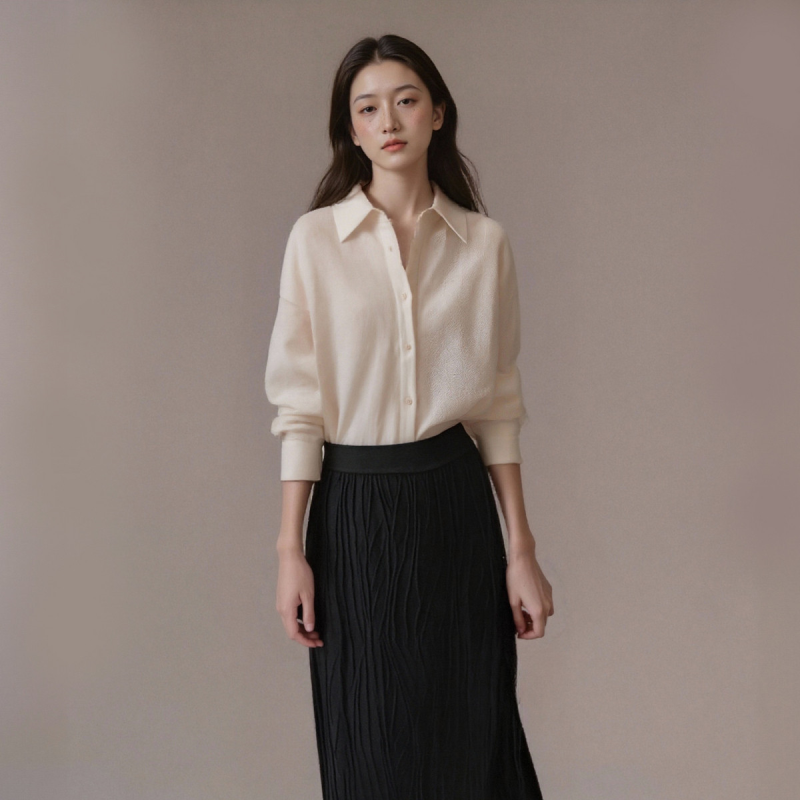 西町村屋文艺风衬衫女装冬季通勤暗纹羊毛百搭衬衣商场同款