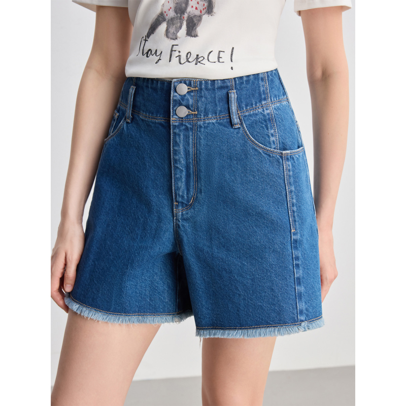 独束设计感破缝分割毛边牛仔短裤2025女夏装微胖MM阔腿裤子