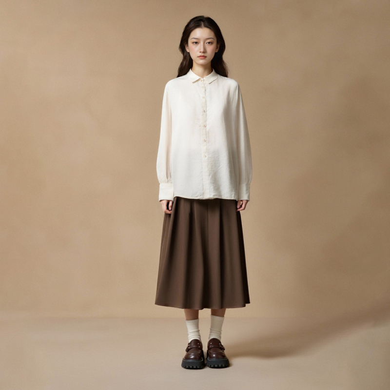 西町村屋绵羊毛+桑蚕丝衬衫女装秋冬质感长袖通勤风衬衣商场同款