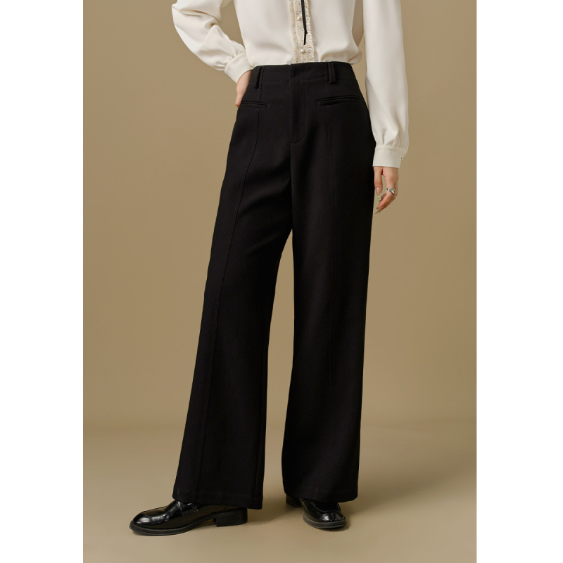 独束大码春秋阔腿直筒高腰法棍裤显瘦微胖通勤休闲裤拖地长裤女