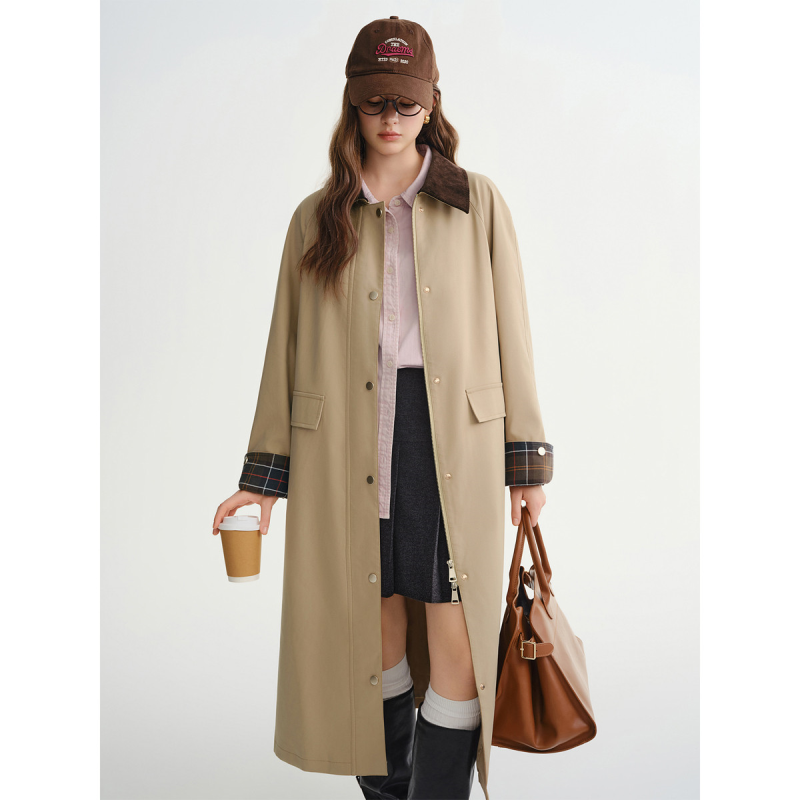 独束大码女装【咖格叙事】复古巴恩风中长款风衣2025秋季宽松外套